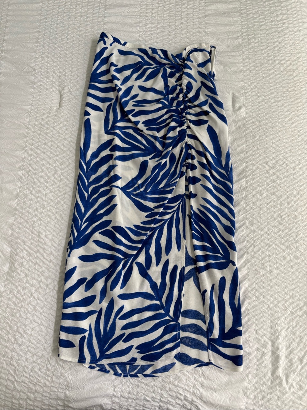 H&M Blue Leaf Print Swim Sarong-Style Skirt w/ Zipper